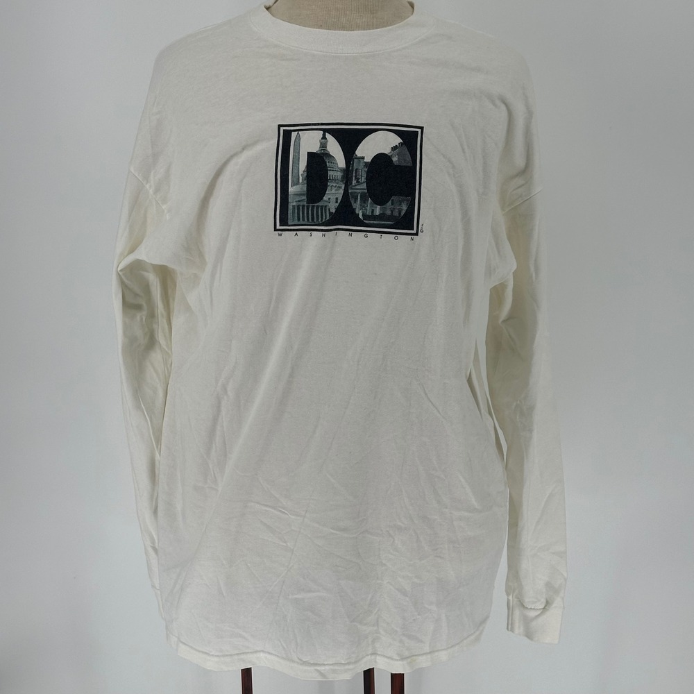 Vintage Washington DC Graphic Long Sleeve T-Shirt White XXL Mens read